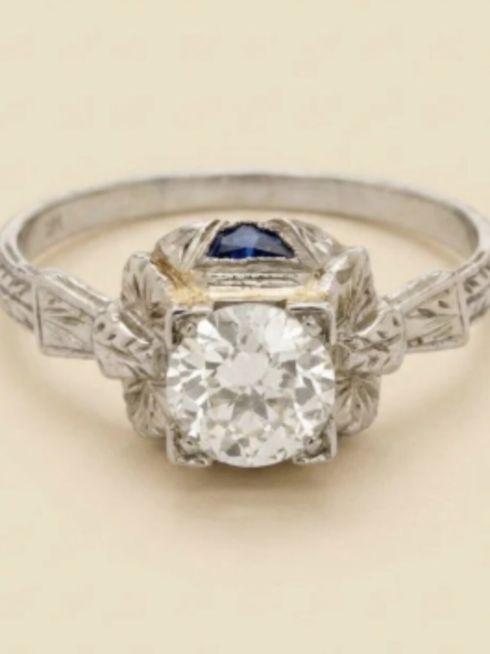 18K Art Deco Solid White Gold Diamond Engagement Ring - Picture 4 of 5